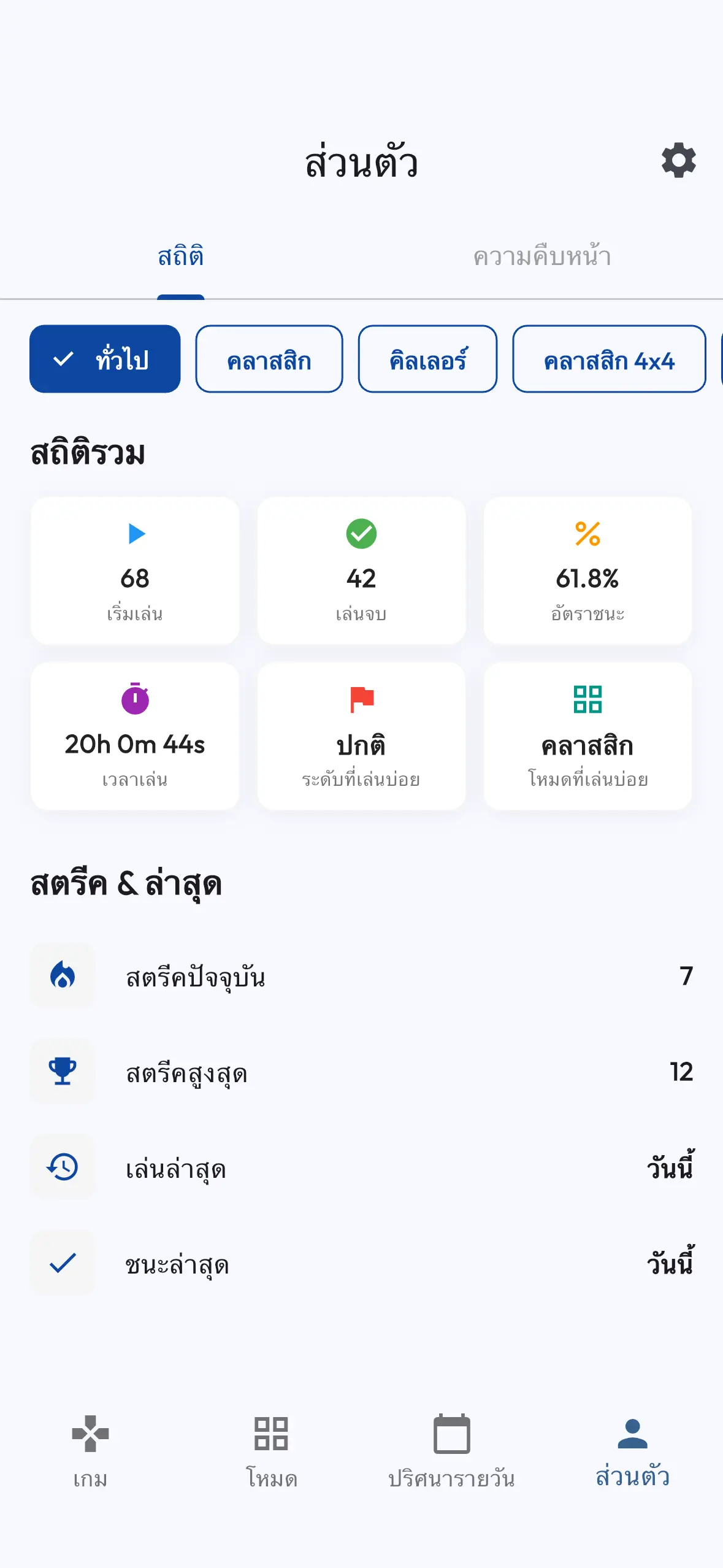 ติดตามความก้าวหน้าและสถิติของคุณ